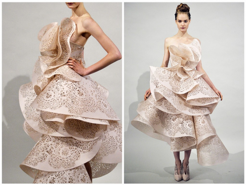 Nhận cắt laze trên vải, tạo hoa văn, họa tiết trên váy